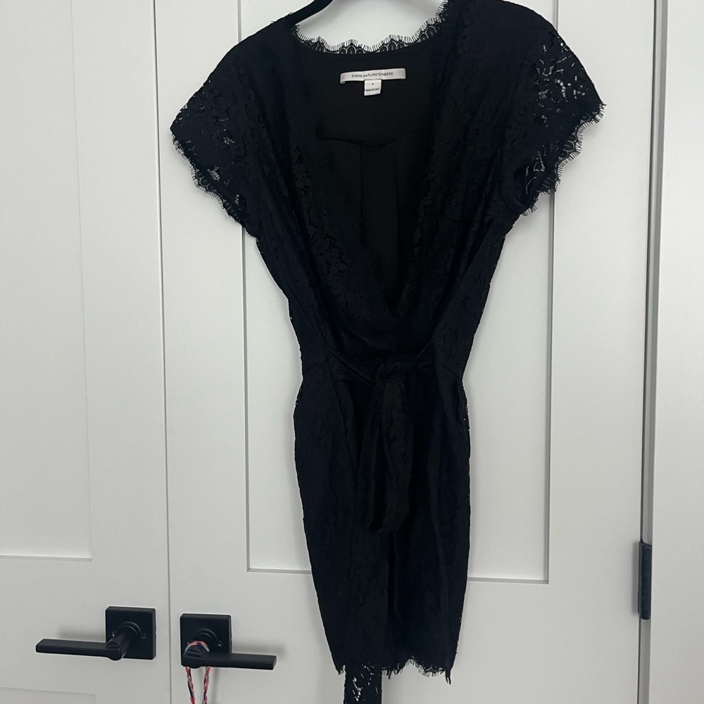 Diane Von Furstenberg Black Lace Wrap Romper
